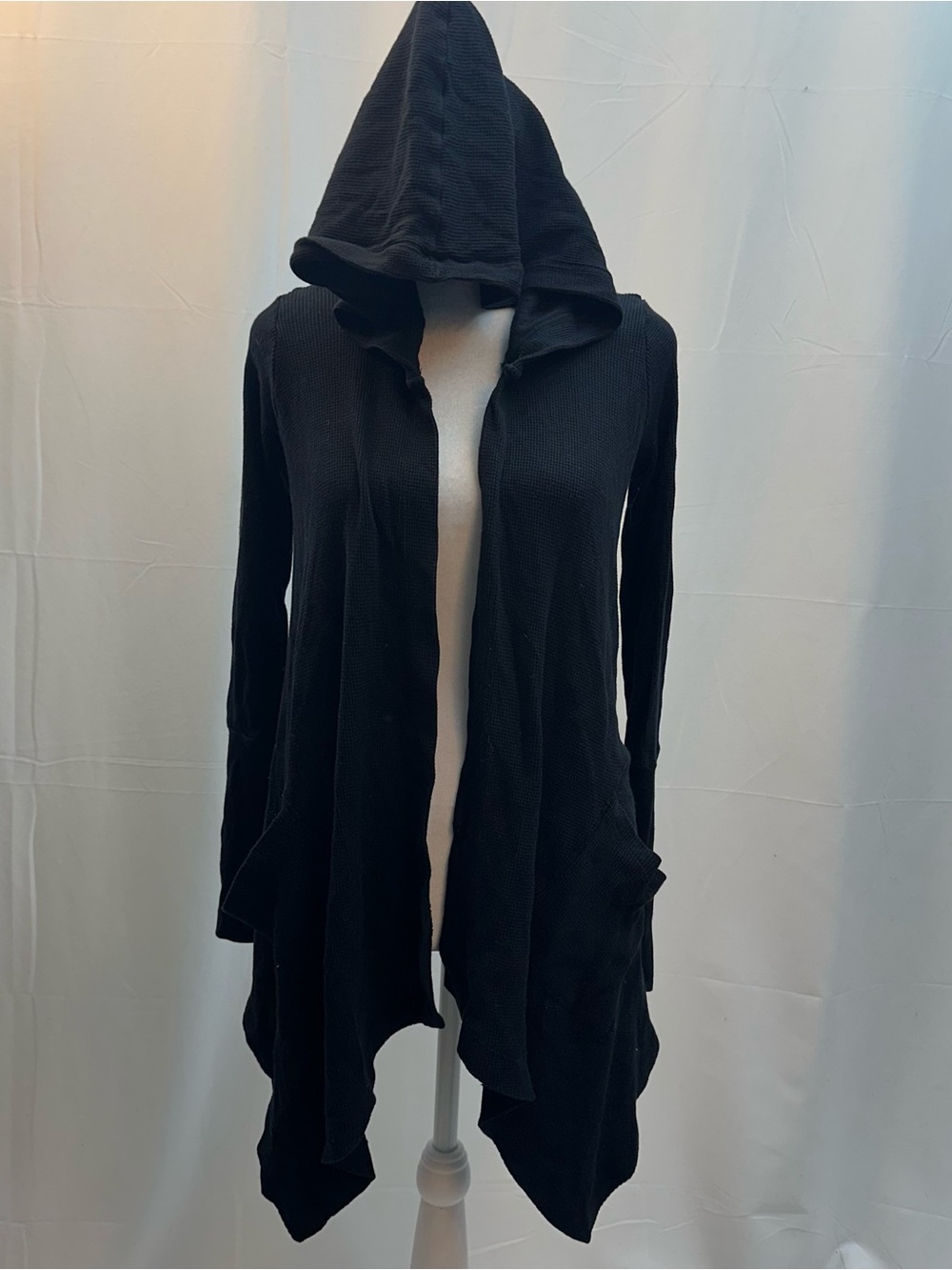 Splendid Black Hooded Textured Open-Front Cardigan XS